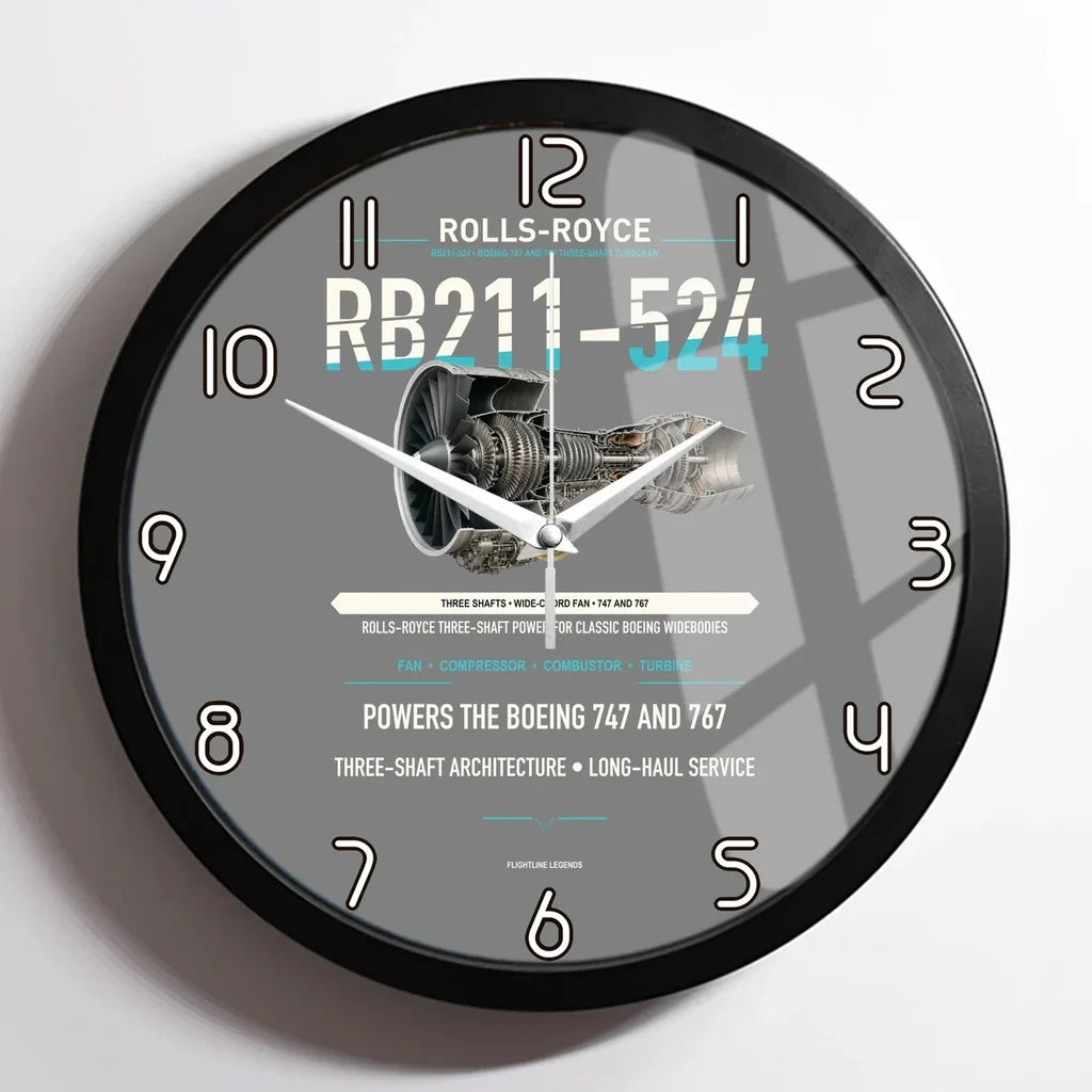 RB211-524 design on gray framed wall clock