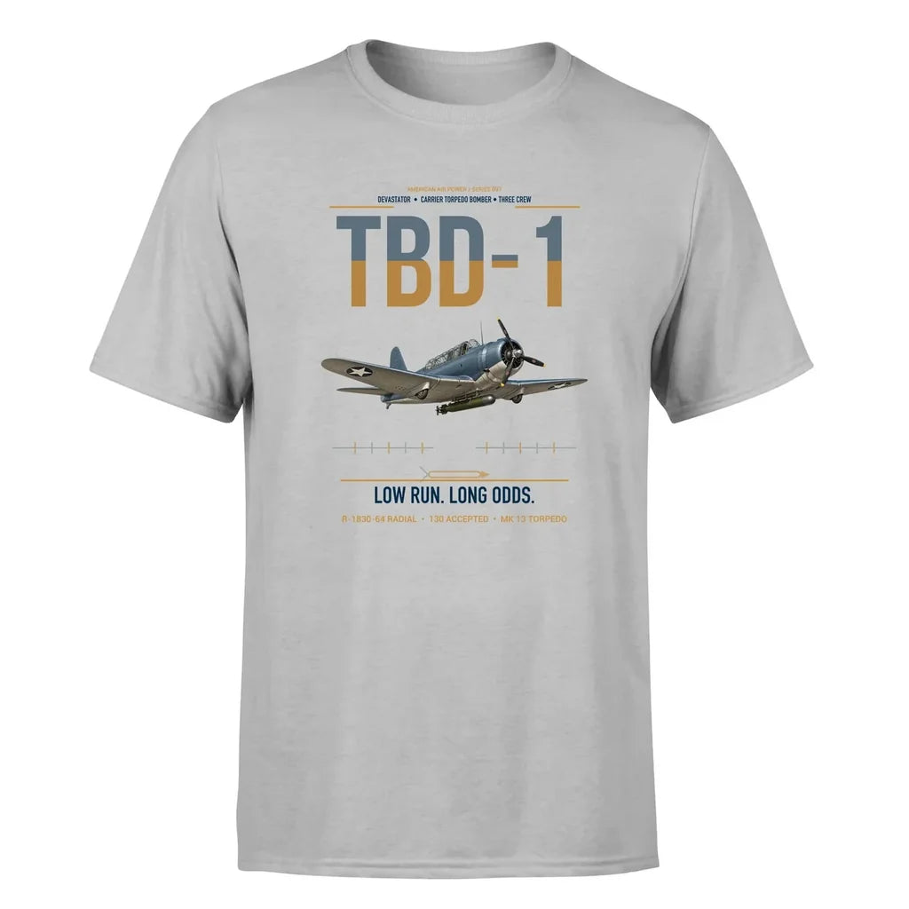 TBD-1 Devastator design on light gray double-side t-shirt, single-side print
