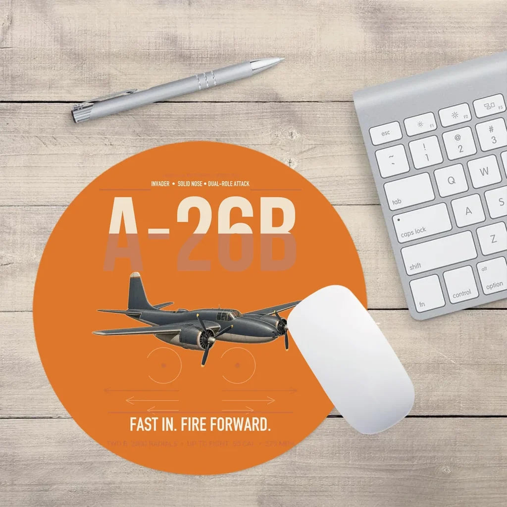 A-26B Invader design on orange round mouse pad