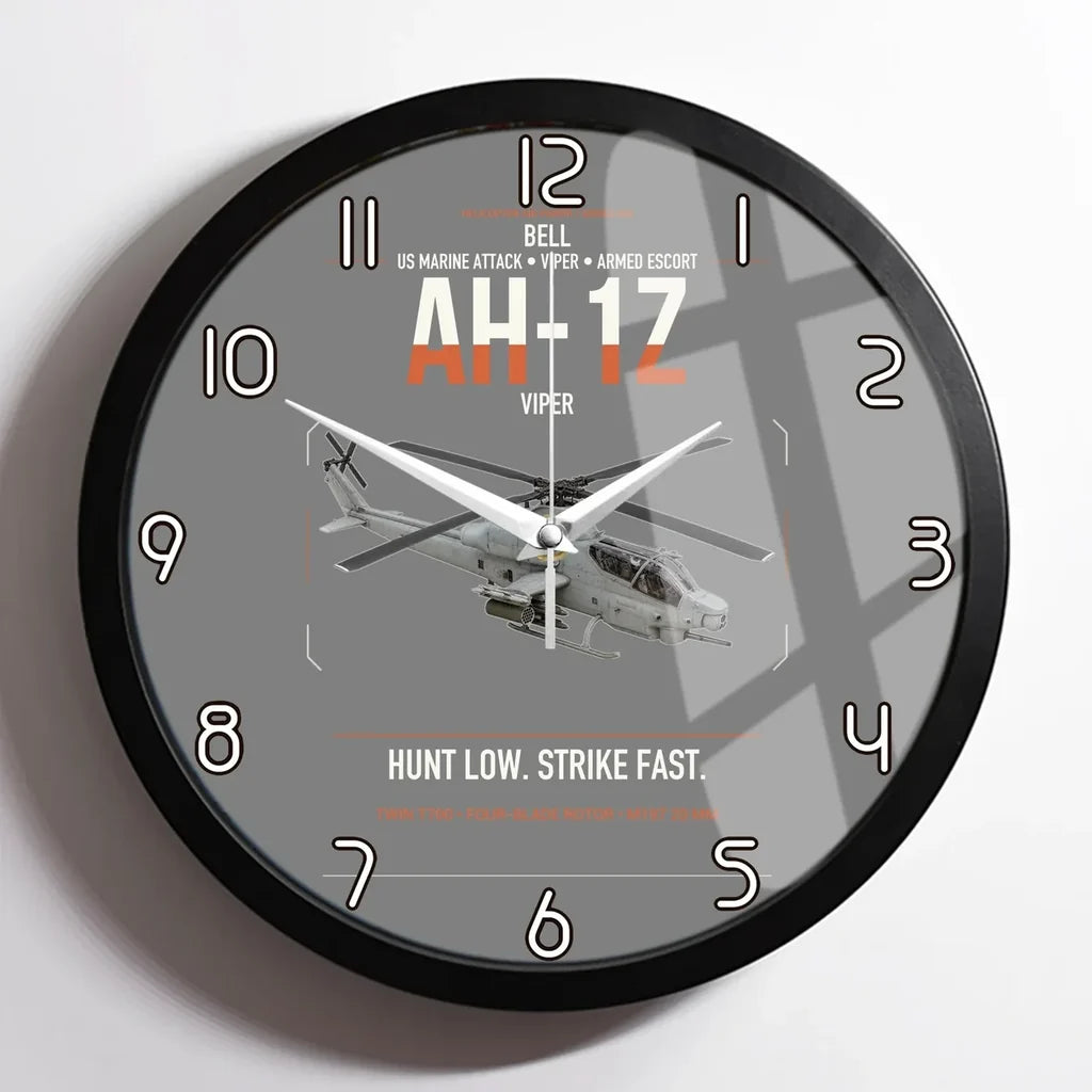 Bell AH-1Z Viper design on gray framed wall clock