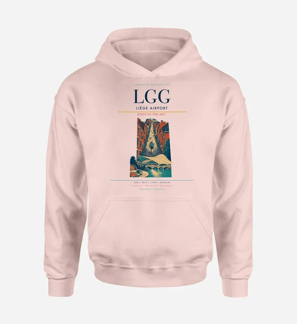 Liège Airport (LGG) design on pink hoodie single-side print