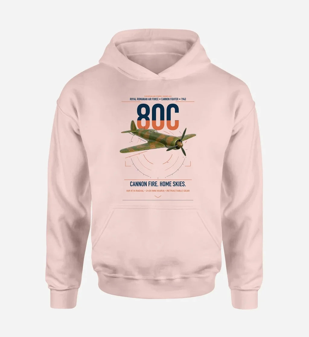 IAR 80C design on pink double-side hoodie, single-side print