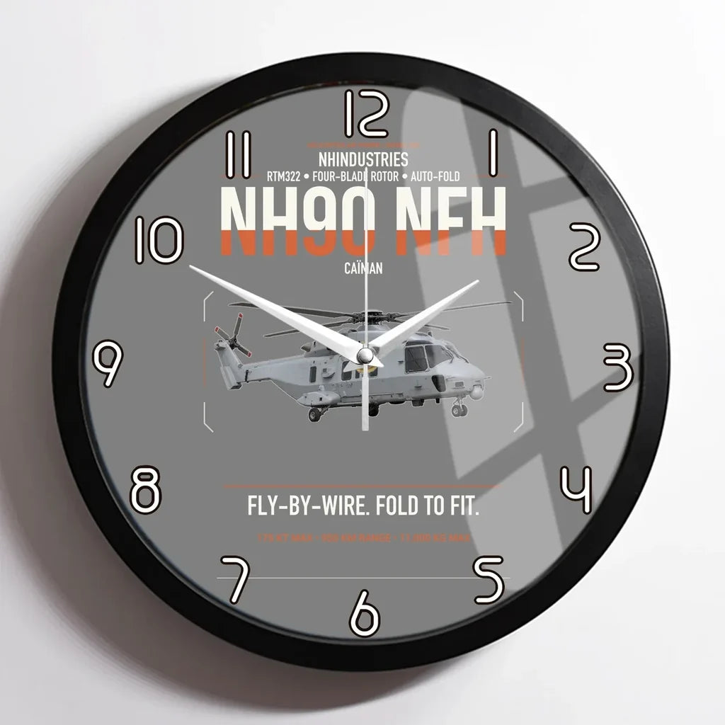 NHIndustries NH90 NFH Caïman design on gray framed wall clock