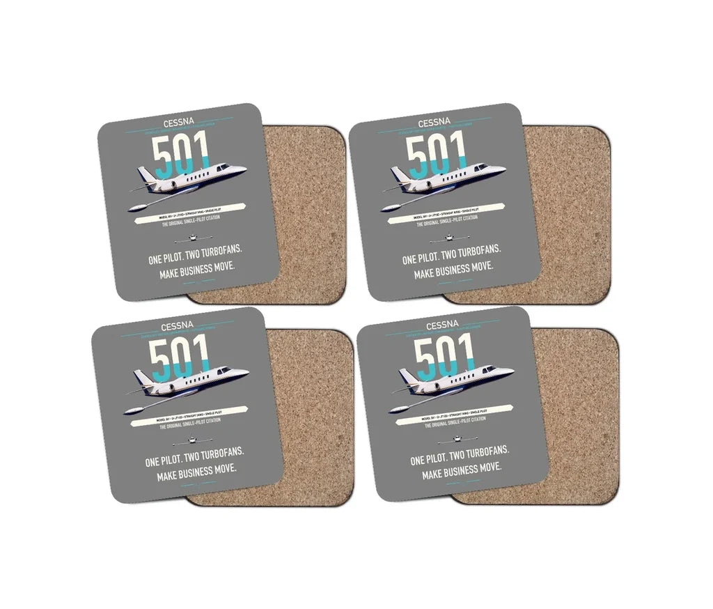 Cessna 501 Citation I SP design on gray 4 pieces set coaster