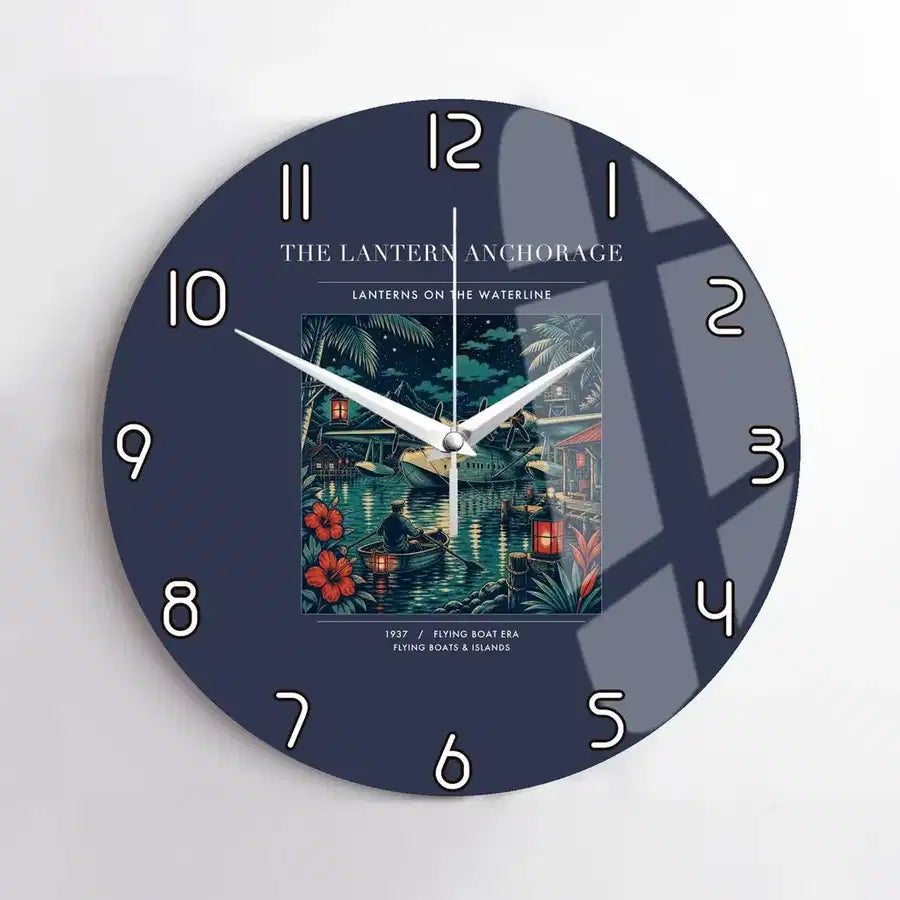 VINTAGE G4187 - The Lantern Anchorage - Designed Wall Clocks design on navyblue no-frame