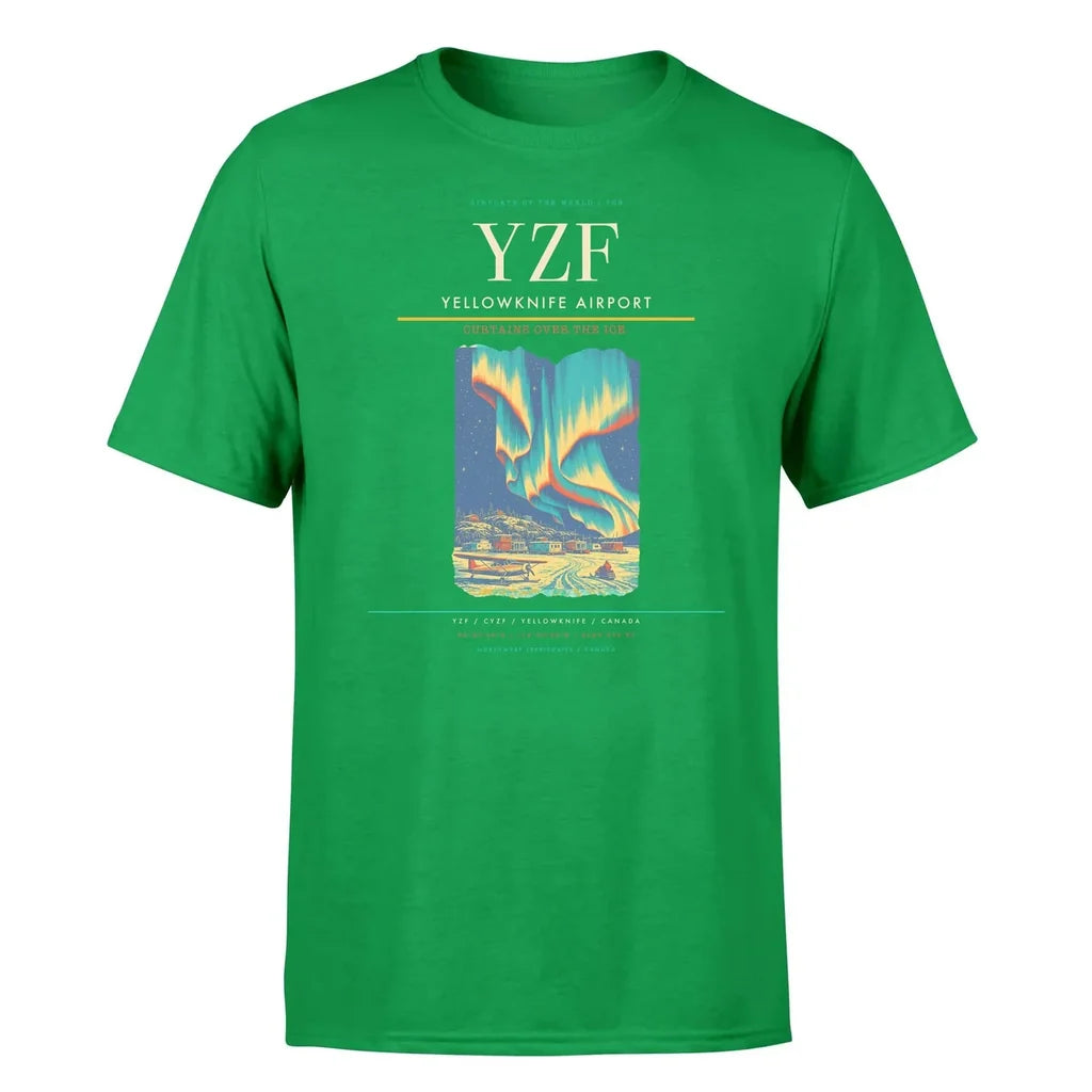 Yellowknife Airport (YZF) T-Shirt single-side front print in Green | yellowknife-airport-yzf-double-side-t-shirt