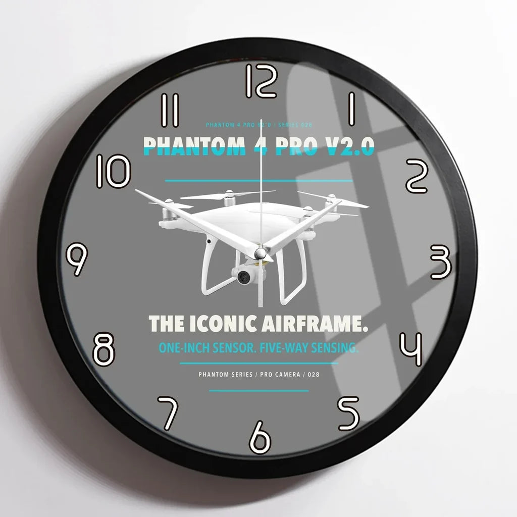 DJI Phantom 4 Pro V2.0 design on gray framed wall clock