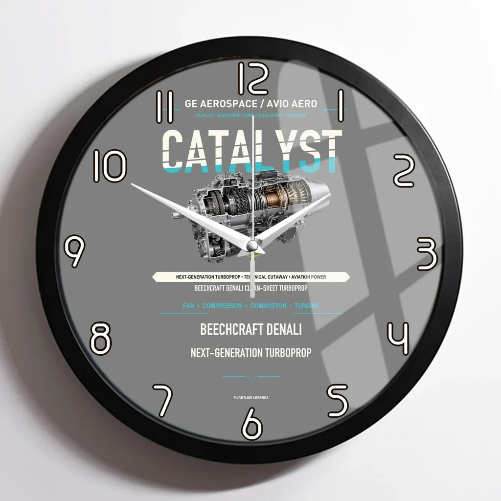 CATALYST design on gray framed wall clock