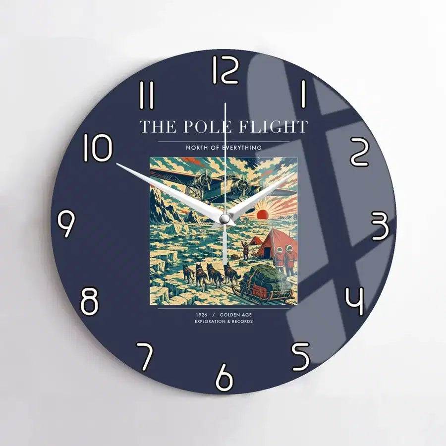 VINTAGE G4019 - The Pole Flight - Designed Wall Clocks design on navyblue no-frame