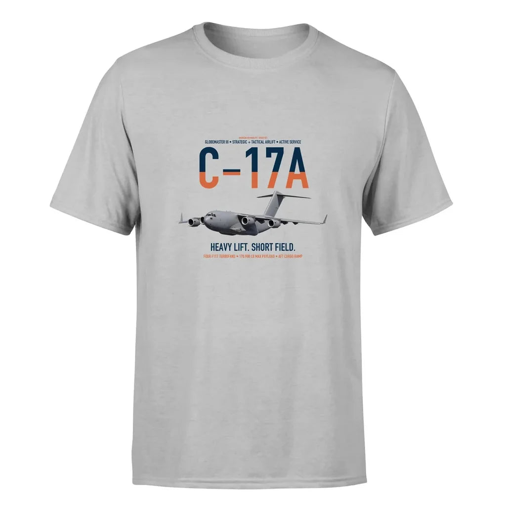 C-17A Globemaster III design on light gray double-side t-shirt, single-side print