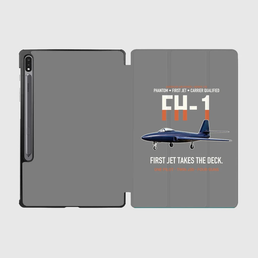 FH-1 Phantom First Jet Takes the Deck design on gray samsung tablet tablet case