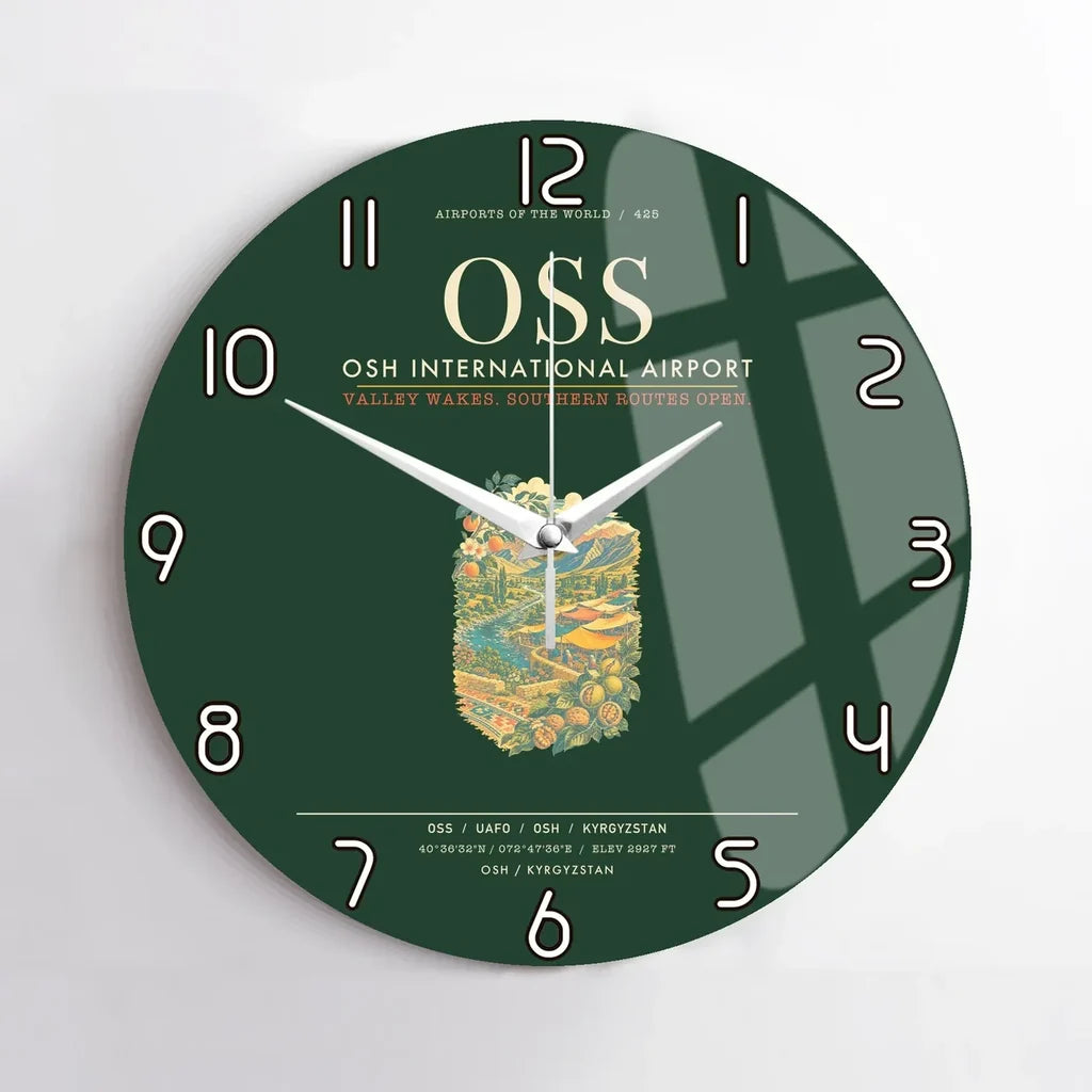 Osh International Airport OSS Wall-Clock No-Frame - Dark Green
