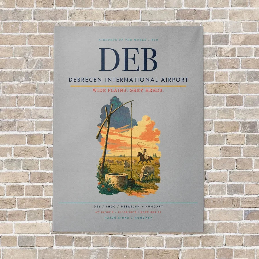 Debrecen International Airport DEB vertical canvas print - no frame - light gray background