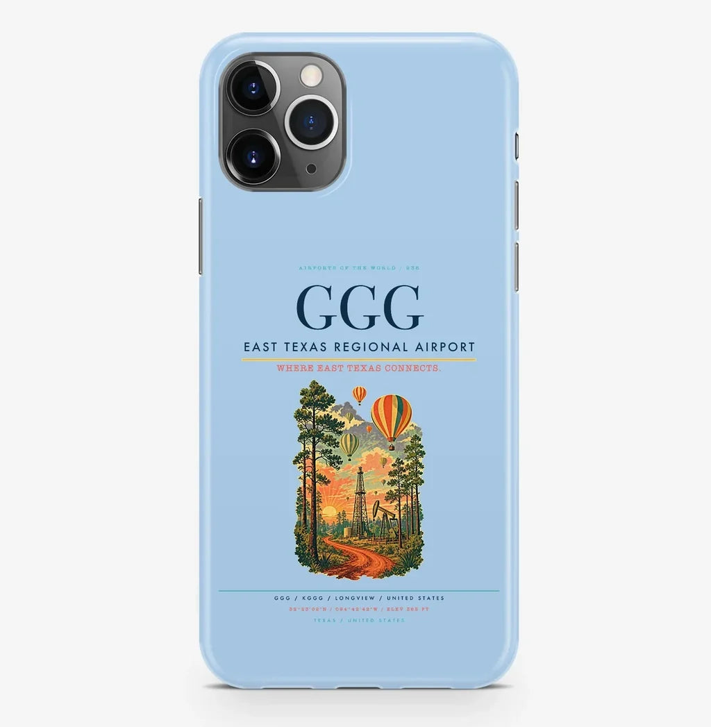 Longview Airport (GGG) design on light blue iPhone 16 Pro MagSafe case