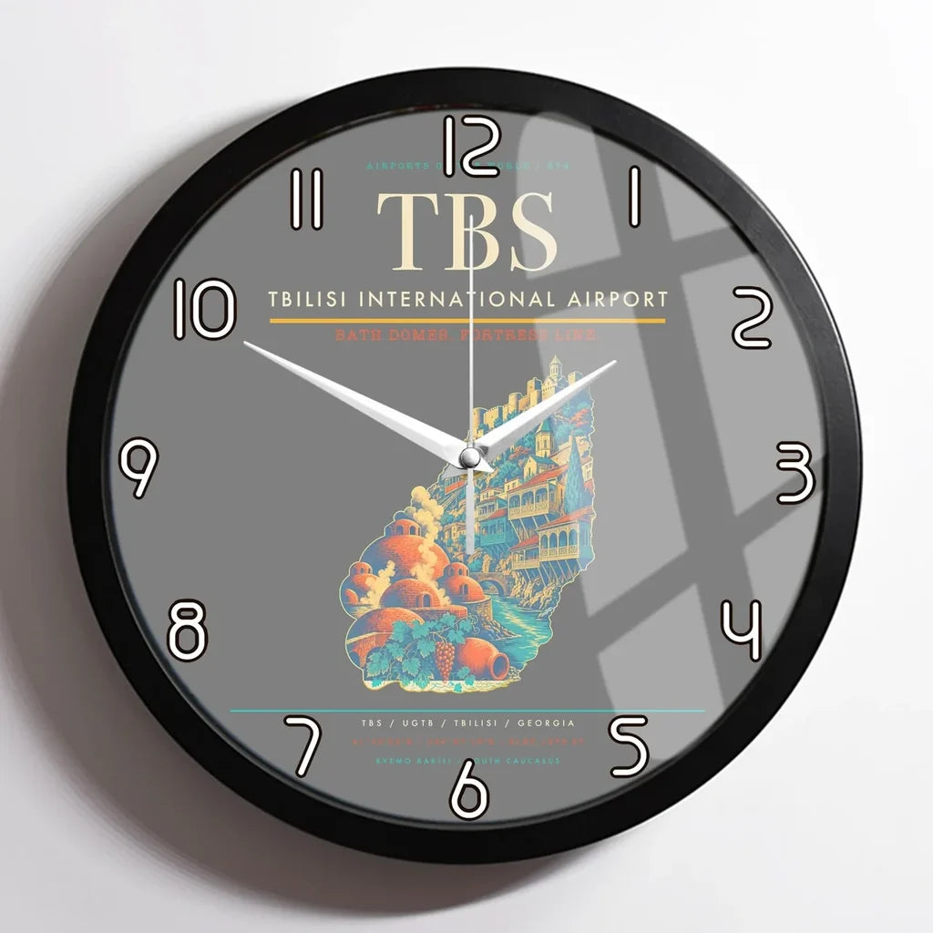 Tbilisi International Airport (TBS) design on gray framed wall clock