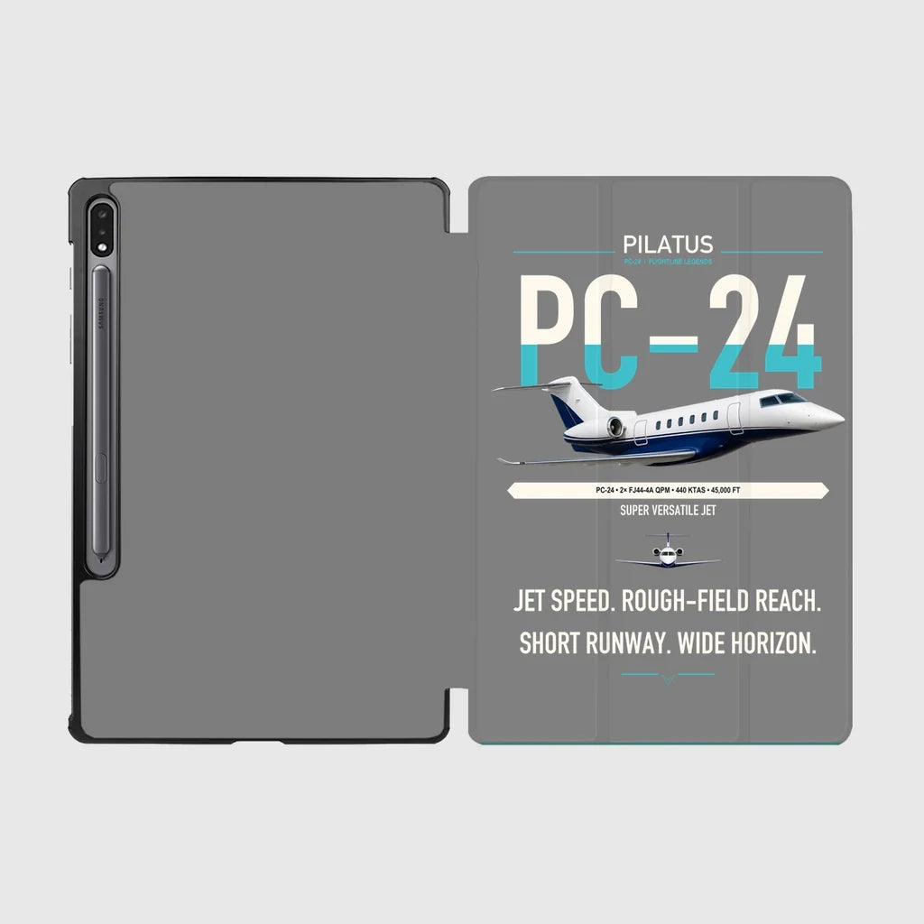 Pilatus PC-24 design on gray samsung tablet tablet case