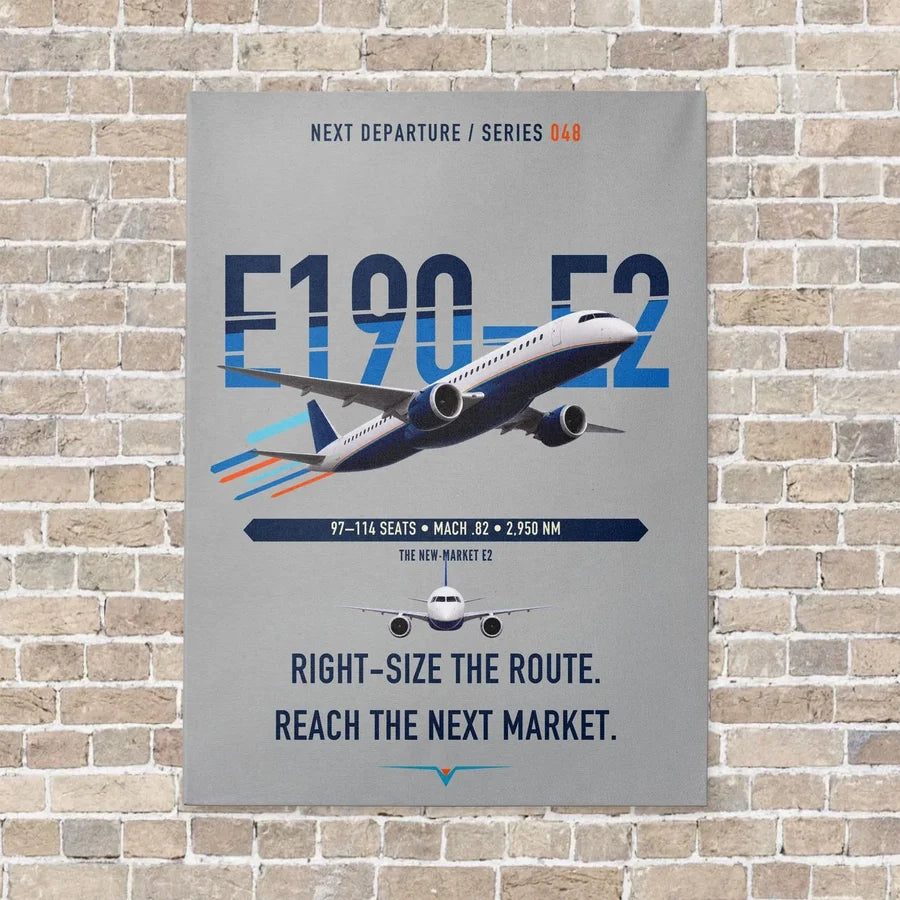 Embraer E190-E2 vertical canvas print - no frame - light gray background