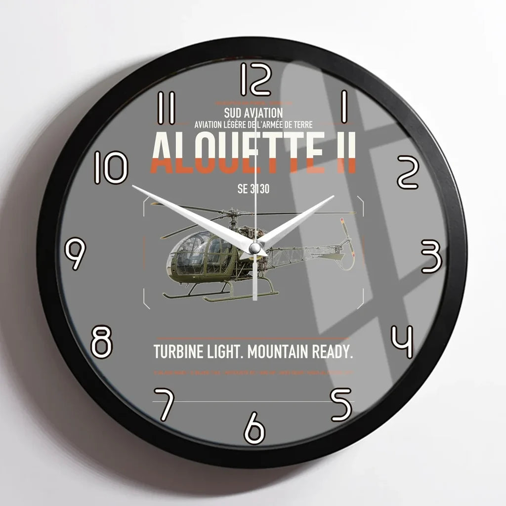 Sud Aviation SE 3130 Alouette II design on gray framed wall clock