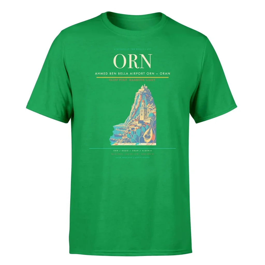 Ahmed Ben Bella Airport (ORN) T-Shirt single-side front print in Green | ahmed-ben-bella-airport-orn-double-side-t-shirt