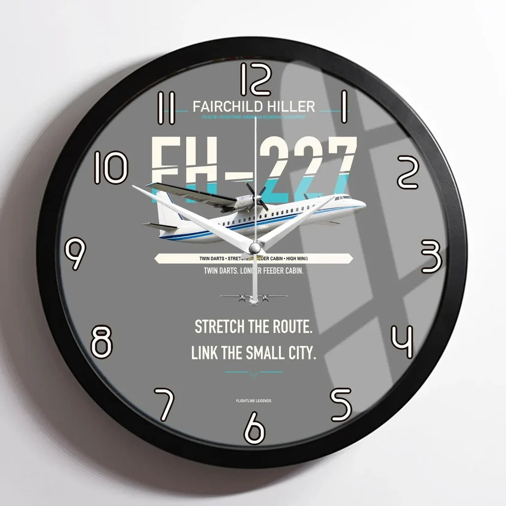 Fairchild Hiller FH-227B design on gray framed wall clock