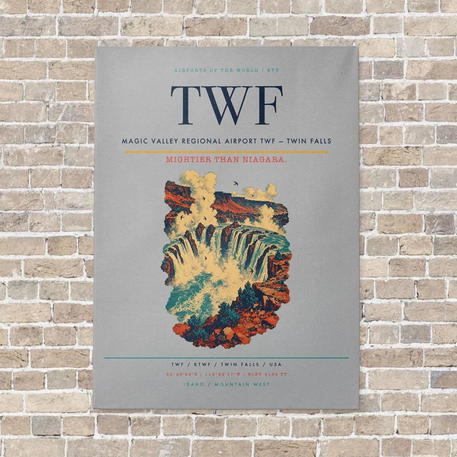 Magic Valley Regional Airport TWF — Twin Falls vertical canvas print - no frame - light gray background