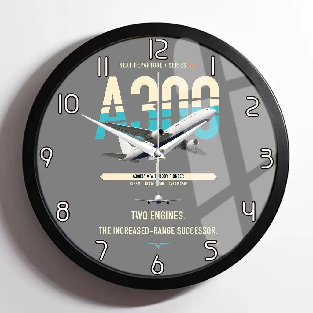 Airbus A300B4 design on gray framed wall clock