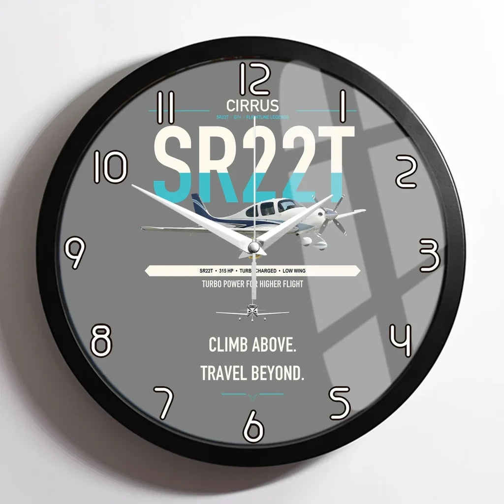 Cirrus SR22T design on gray framed wall clock