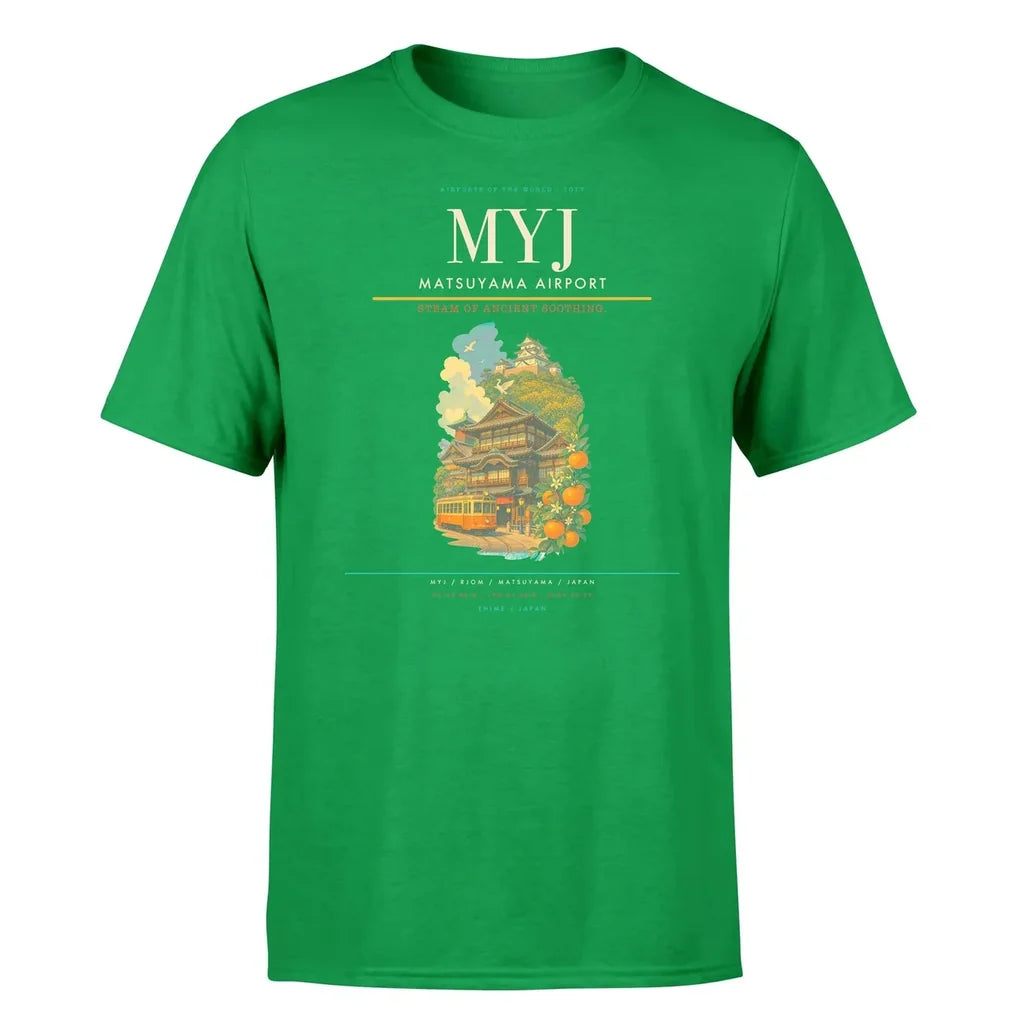 Matsuyama Airport (MYJ) T-Shirt single-side front print in Green | matsuyama-airport-myj-double-side-t-shirt