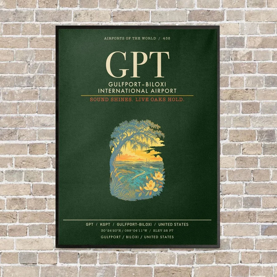 GulfportBiloxi International Airport GPT - Canvas Framed - Dark Green