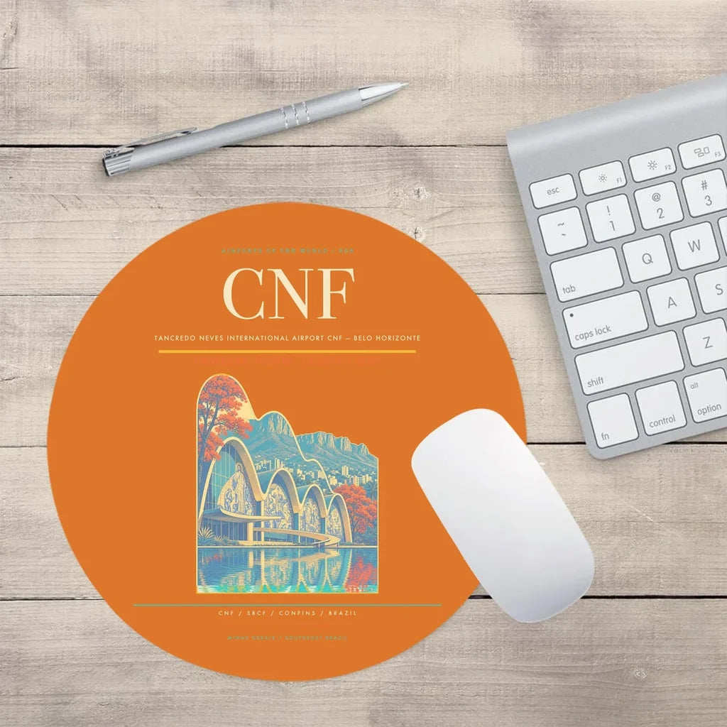 Tancredo Neves International Airport (CNF) design on orange round mouse pad