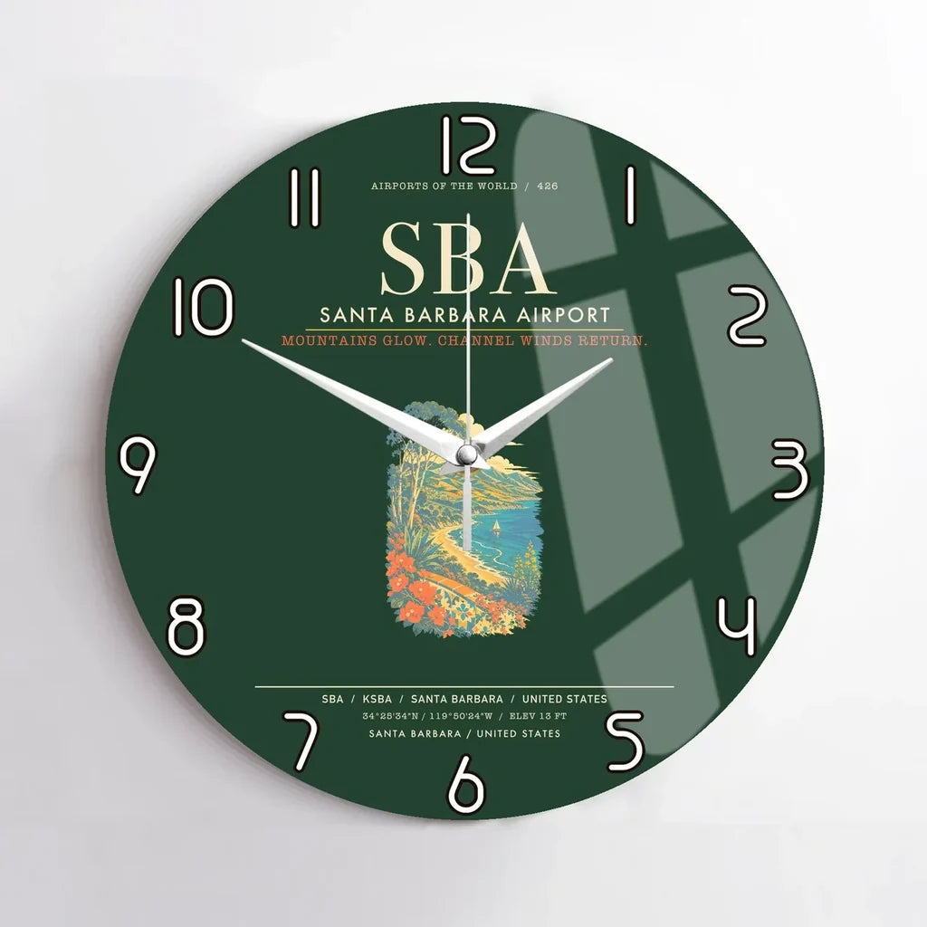 Santa Barbara Airport SBA Wall-Clock No-Frame - Dark Green