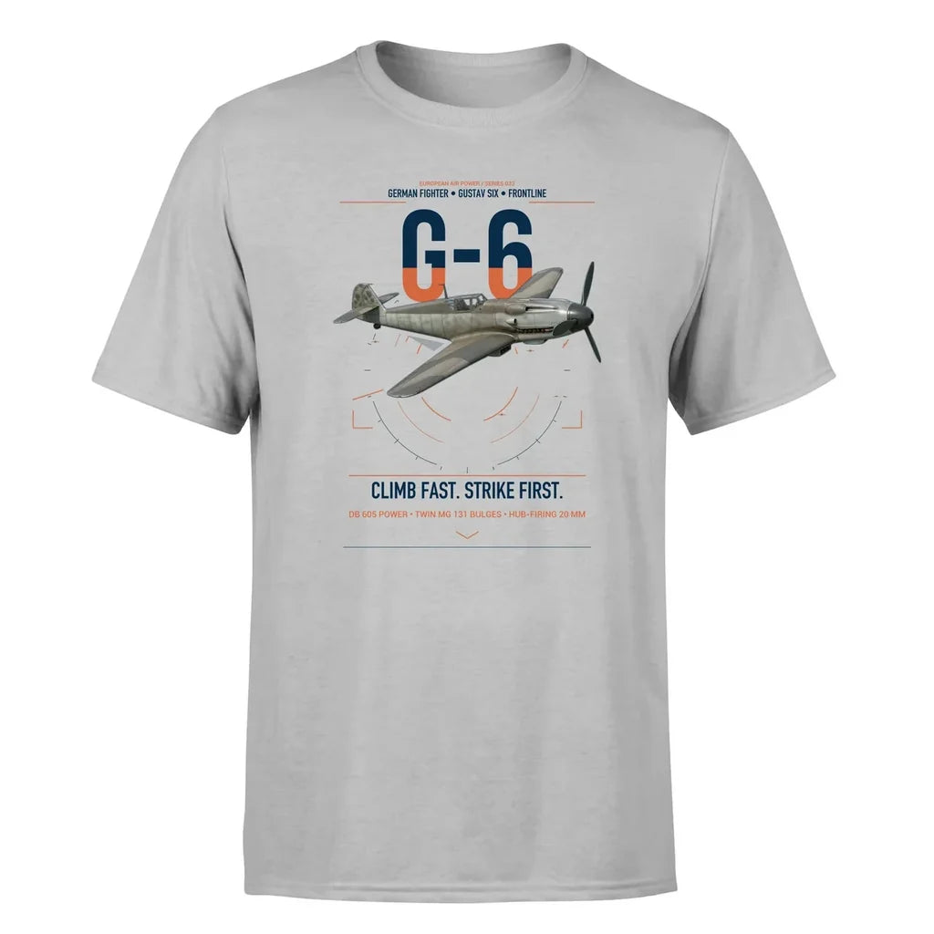 Messerschmitt Bf 109G-6 design on light gray t-shirt, single-side print