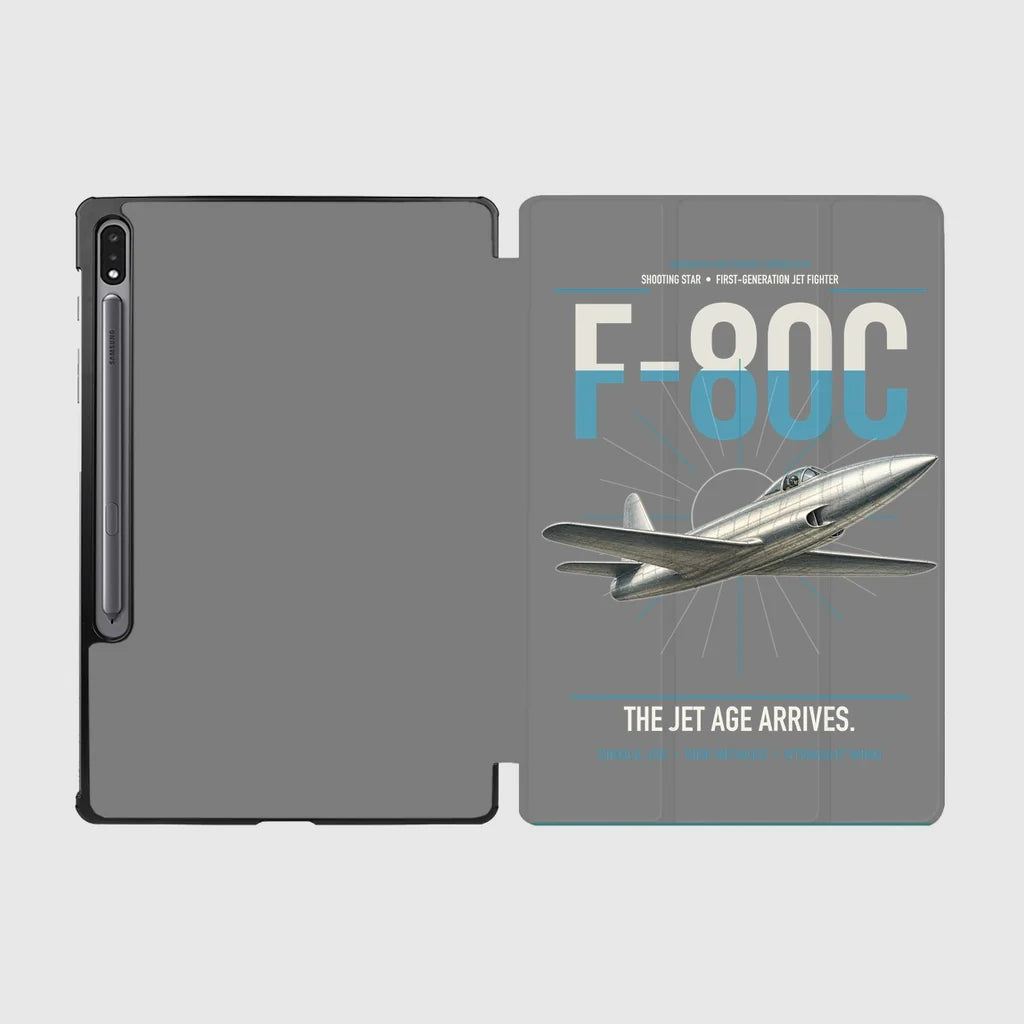 F-80C Shooting Star design on gray samsung tablet tablet case