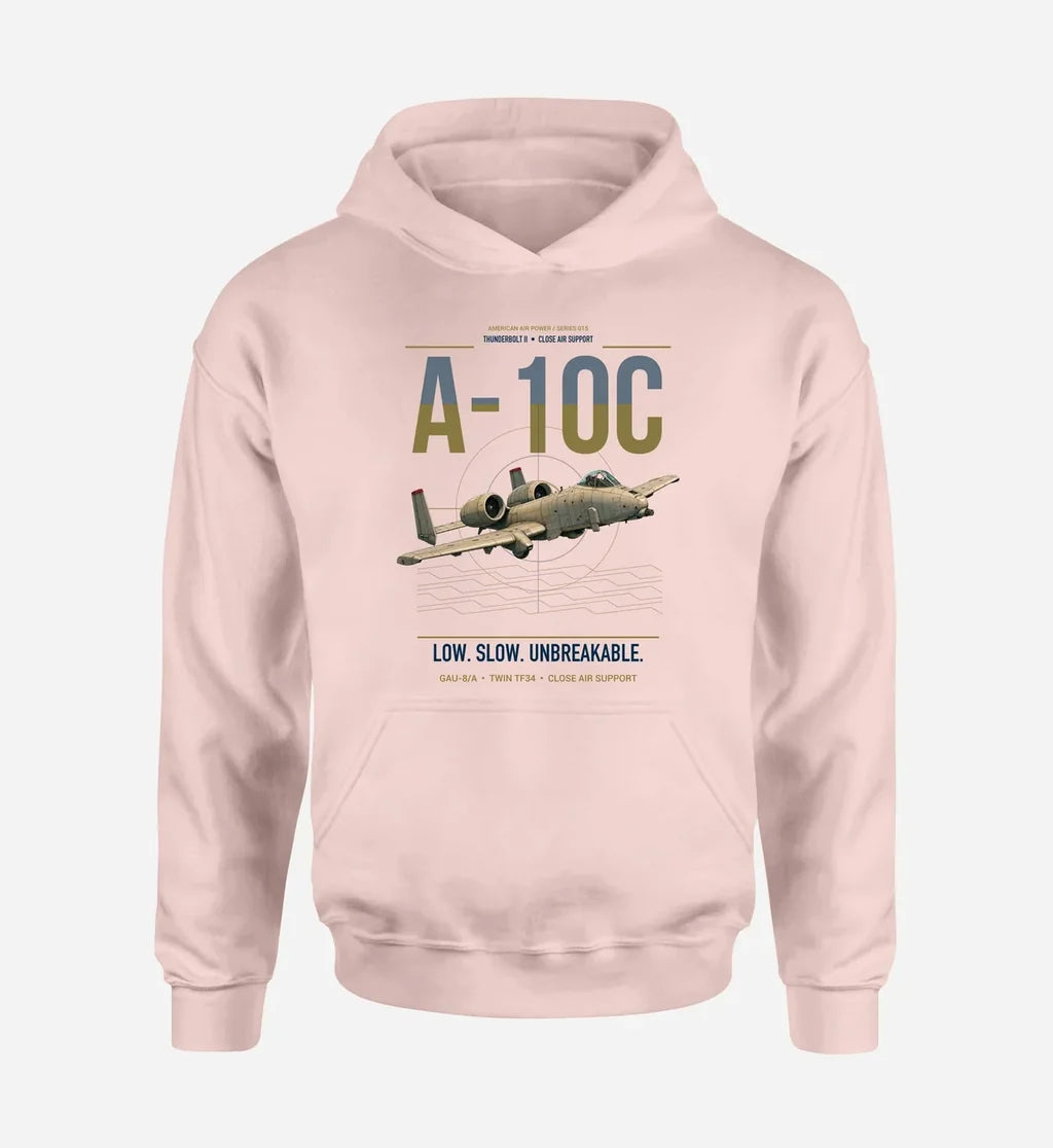 A-10C Thunderbolt II design on pink double-side hoodie, single-side print