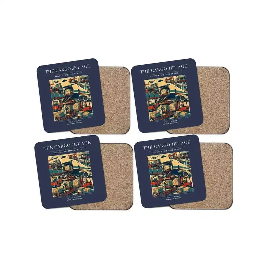 The Cargo Jet Age - Designed Coasters design on navy blue 4-pieces-set