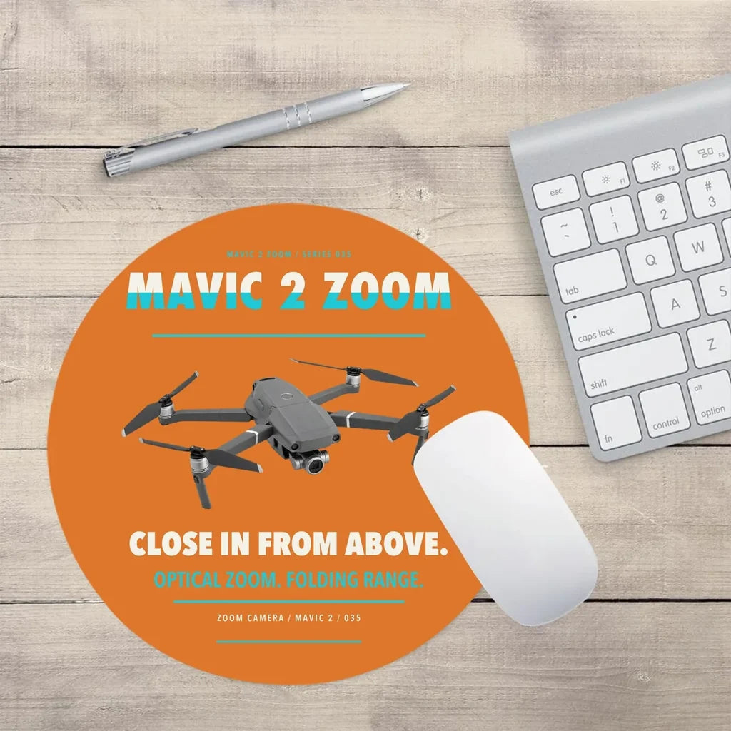 DJI Mavic 2 Zoom design on orange round mouse pad
