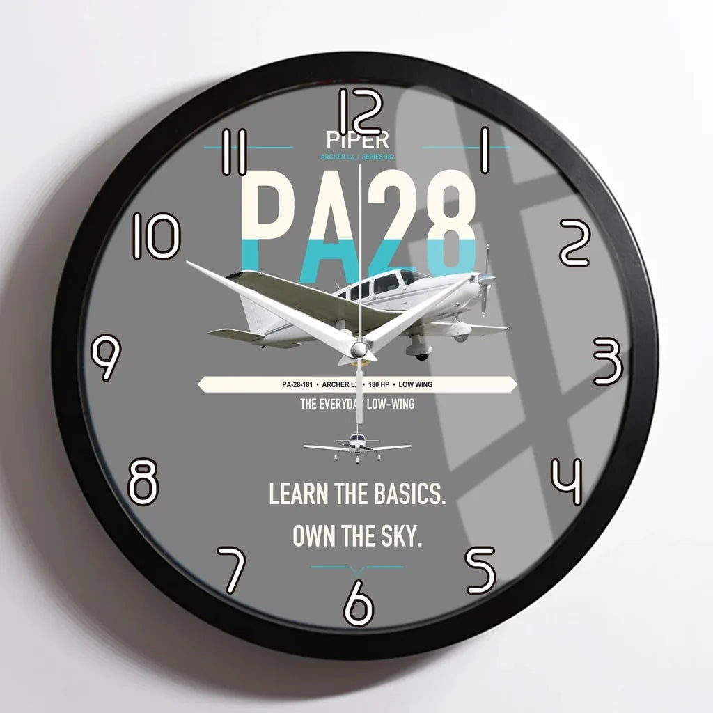Piper PA-28-181 Archer LX design on gray framed wall clock