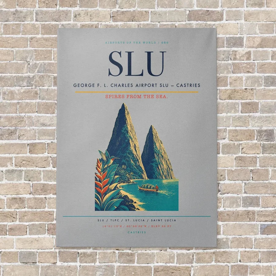 George F. L. Charles Airport SLU — Castries vertical canvas print - no frame - light gray background