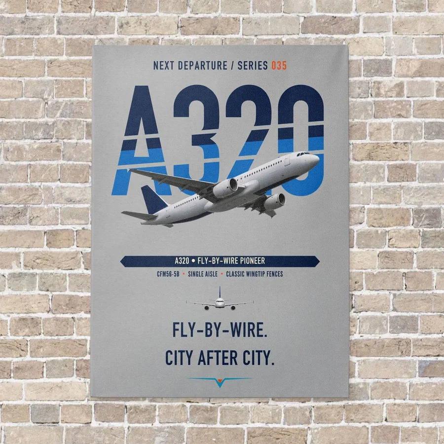 Airbus A320 vertical canvas print - no frame - light gray background