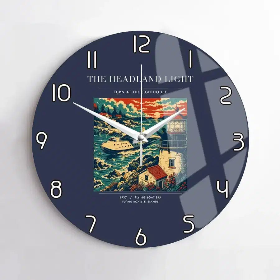 VINTAGE G4078 - The Headland Light - Designed Wall Clocks design on navyblue no-frame