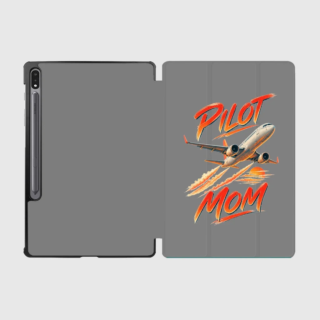 Pilot Mom design on gray samsung tablet tablet case