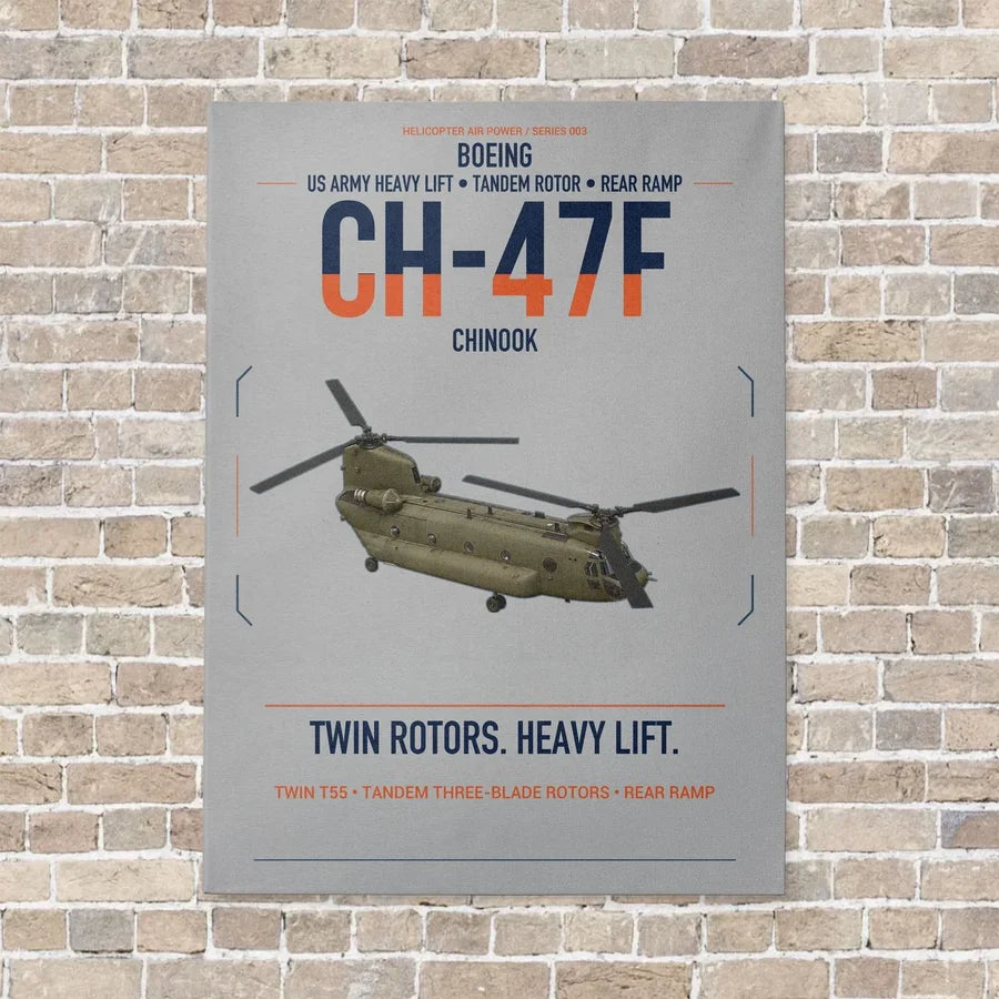 Boeing CH-47F Chinook vertical canvas print - no frame - light gray background