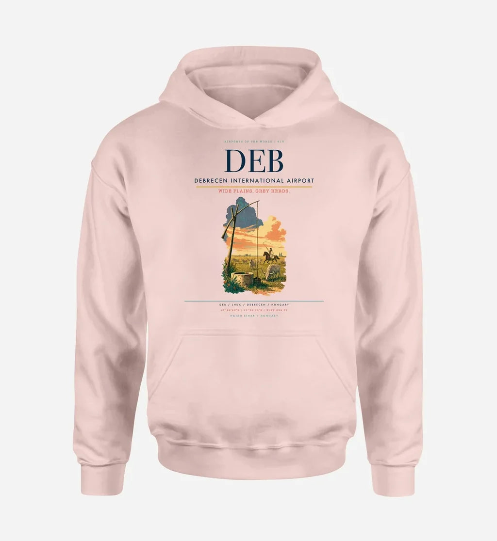Debrecen International Airport (DEB) design on pink hoodie single-side print