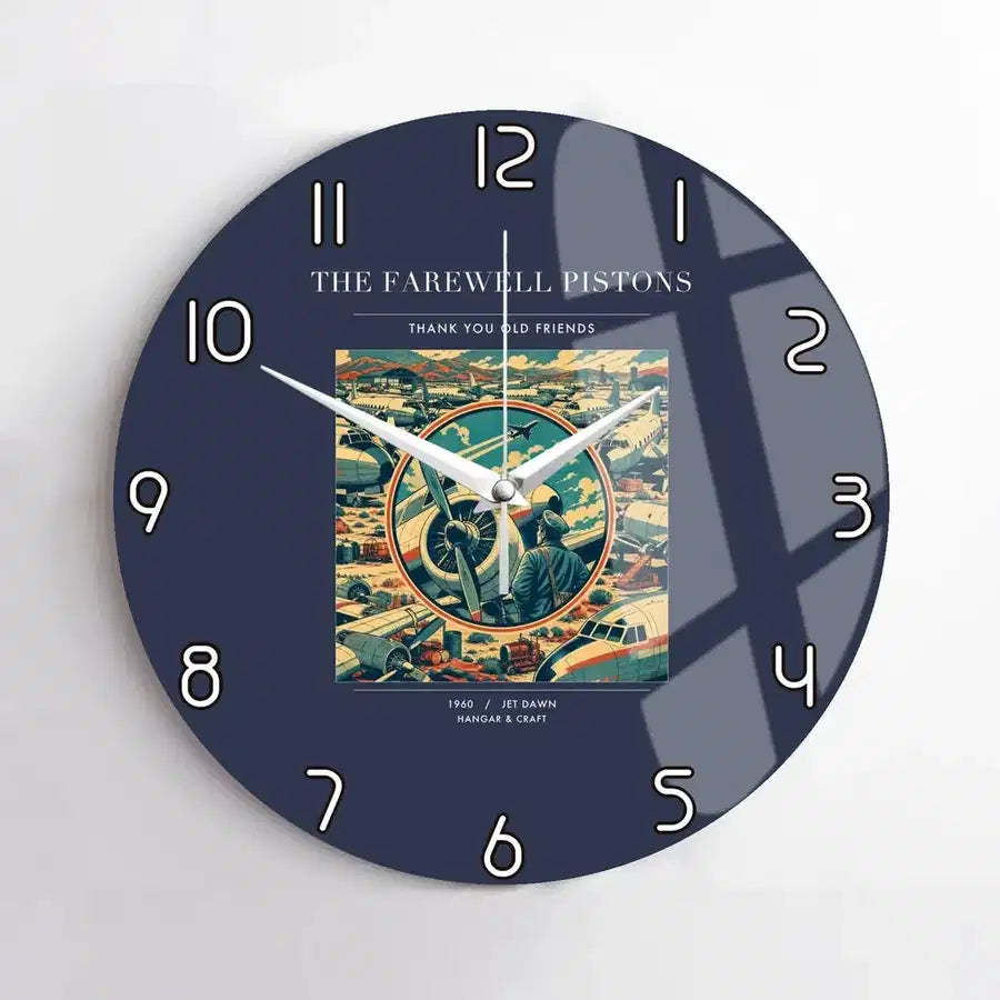 VINTAGE G4131 - The Farewell Pistons - Designed Wall Clocks design on navyblue no-frame