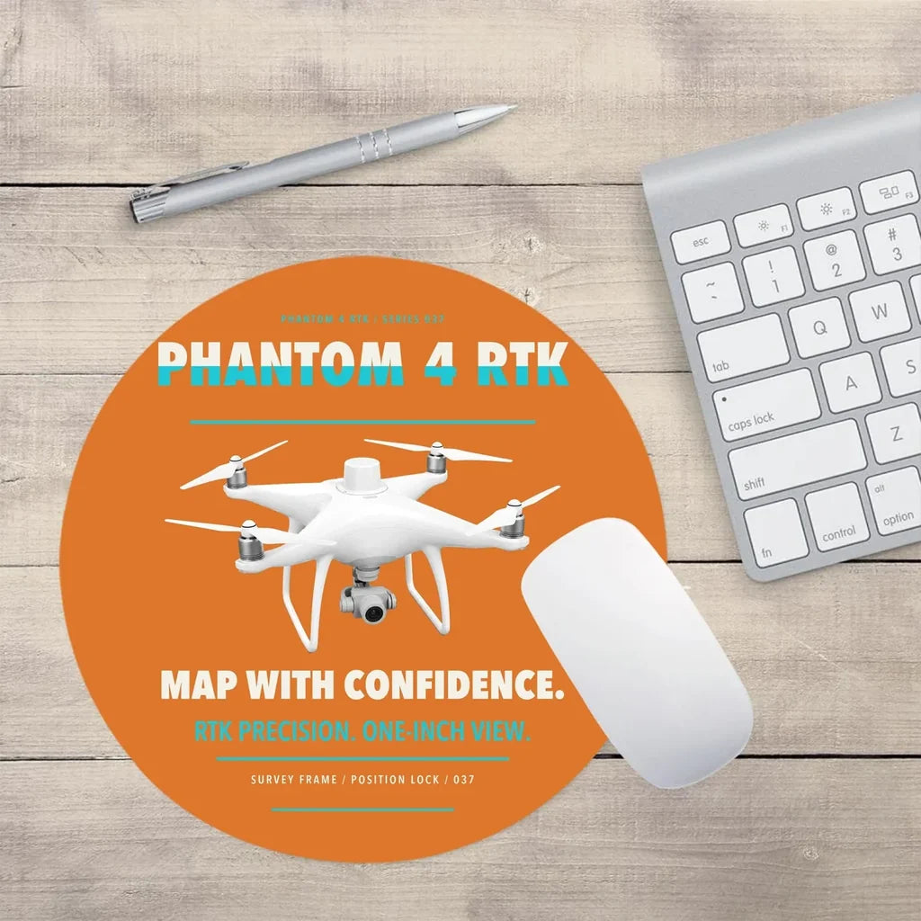 DJI Phantom 4 RTK design on orange round mouse pad