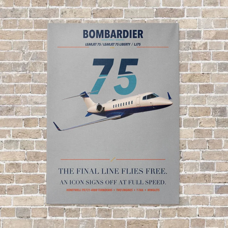 Bombardier Learjet 75 Liberty vertical canvas print - no frame - light gray background