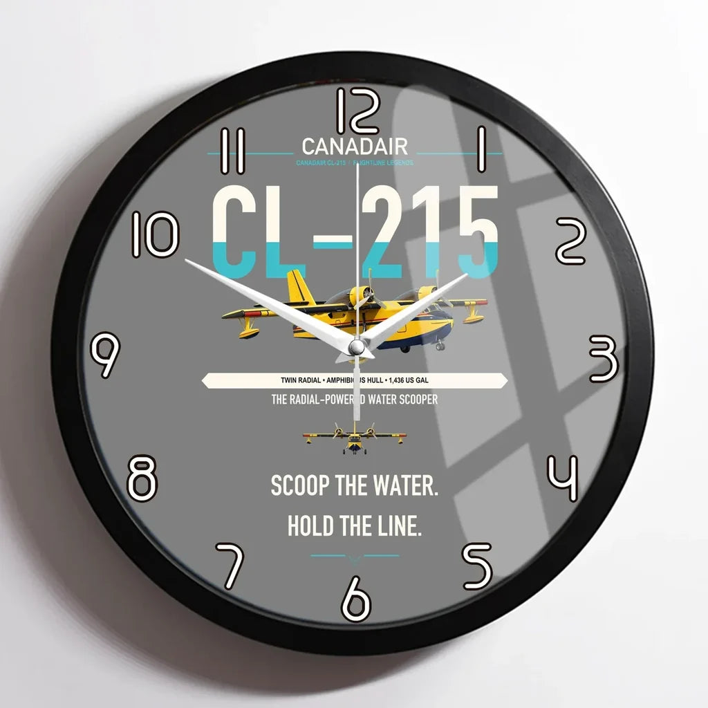 Canadair CL-215 design on gray framed wall clock