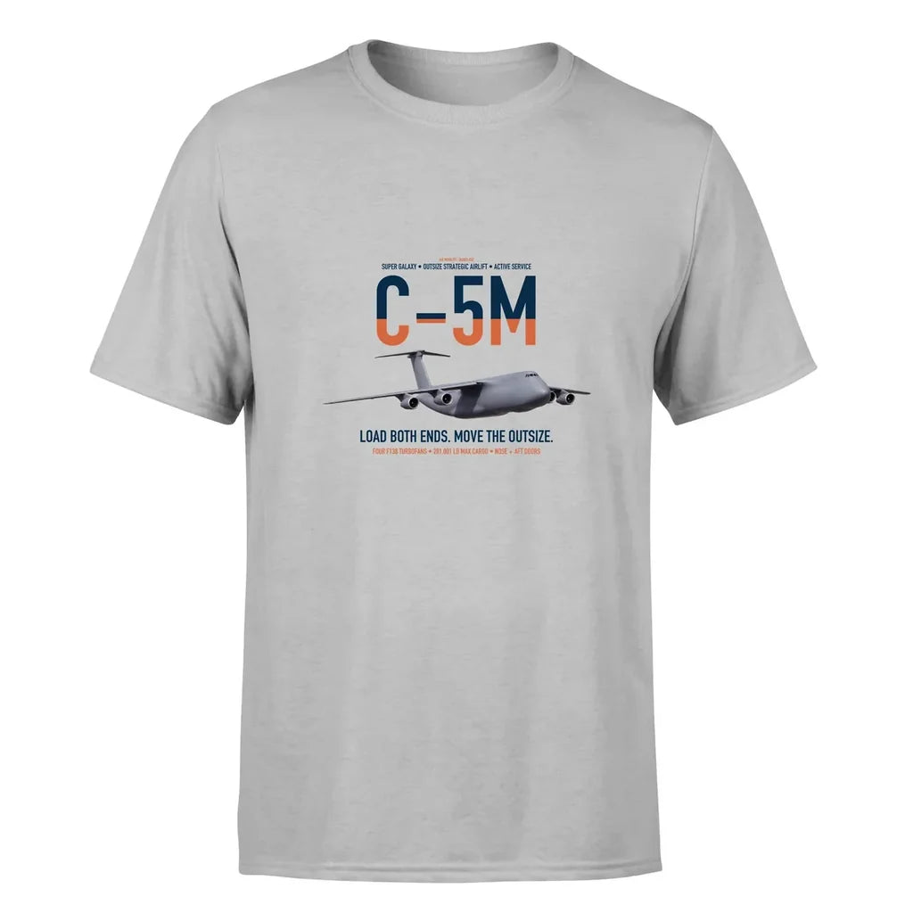 C-5M Super Galaxy design on light gray double-side t-shirt, single-side print