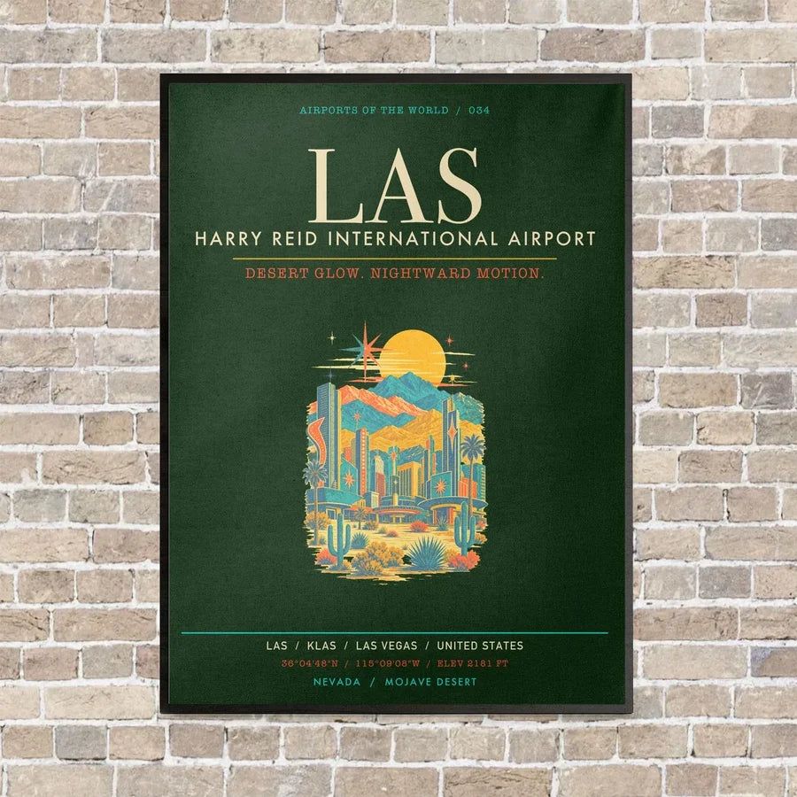 Harry Reid International Airport Las Vegas LAS - Canvas Framed - Dark Green