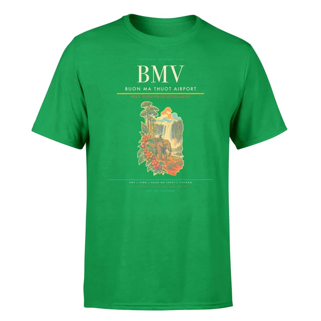 Buon Ma Thuot Airport (BMV) T-Shirt single-side front print in Green | buon-ma-thuot-airport-bmv-double-side-t-shirt